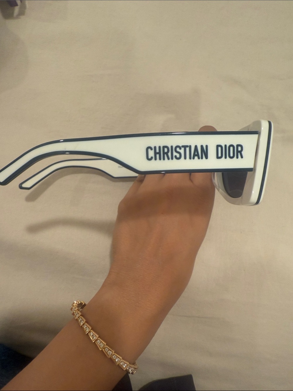 Dior White and Navy Christian Dior Logo Sunglasses